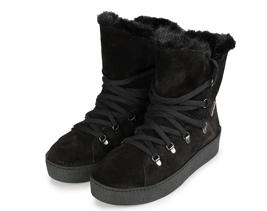 Siyah Deri Süet Kadın Bot  