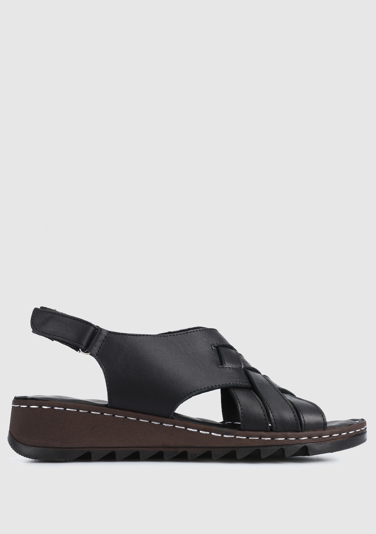 Siyah Deri Kadın Konfor Sandalet