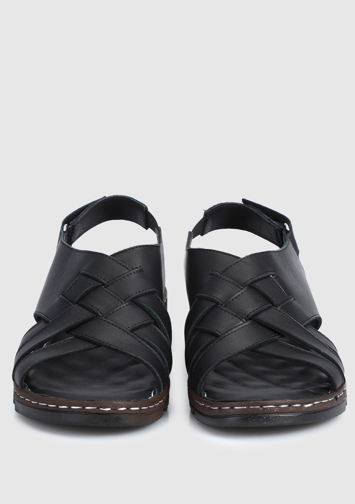 Siyah Deri Kadın Konfor Sandalet