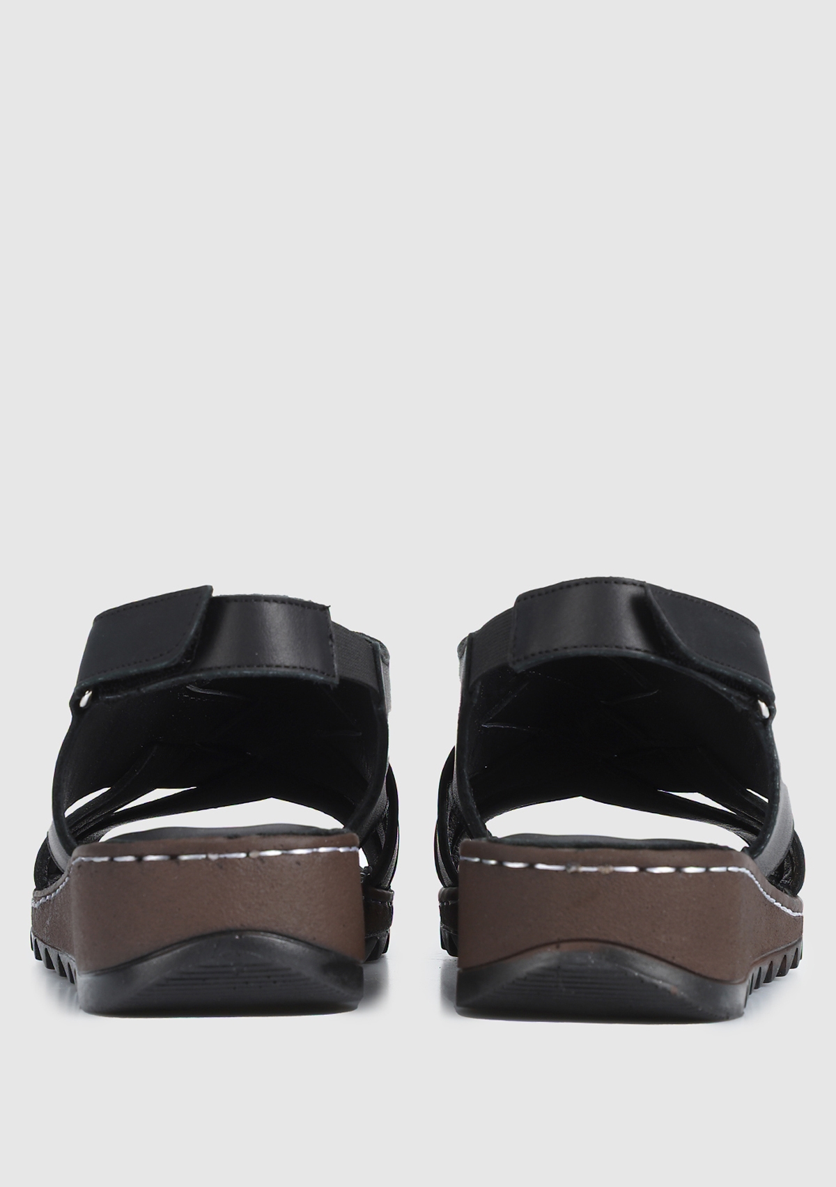 Siyah Deri Kadın Konfor Sandalet