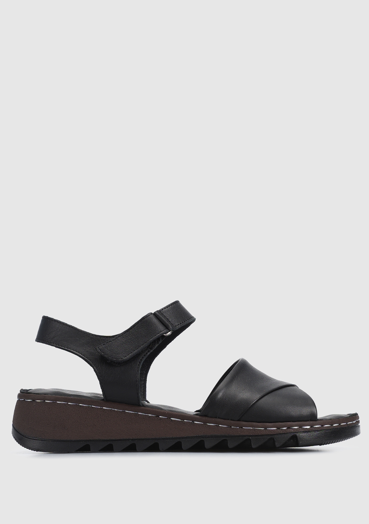 Siyah Deri Kadın Konfor Sandalet