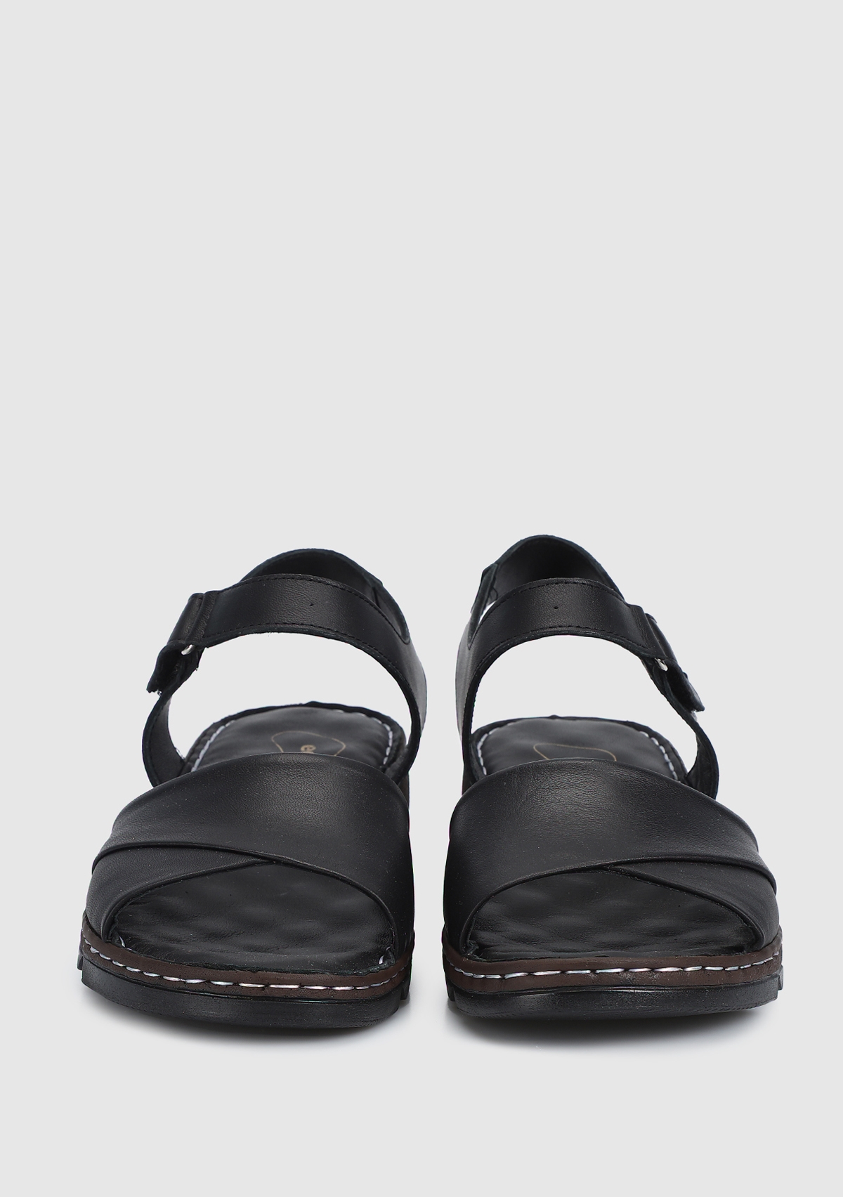 Siyah Deri Kadın Konfor Sandalet