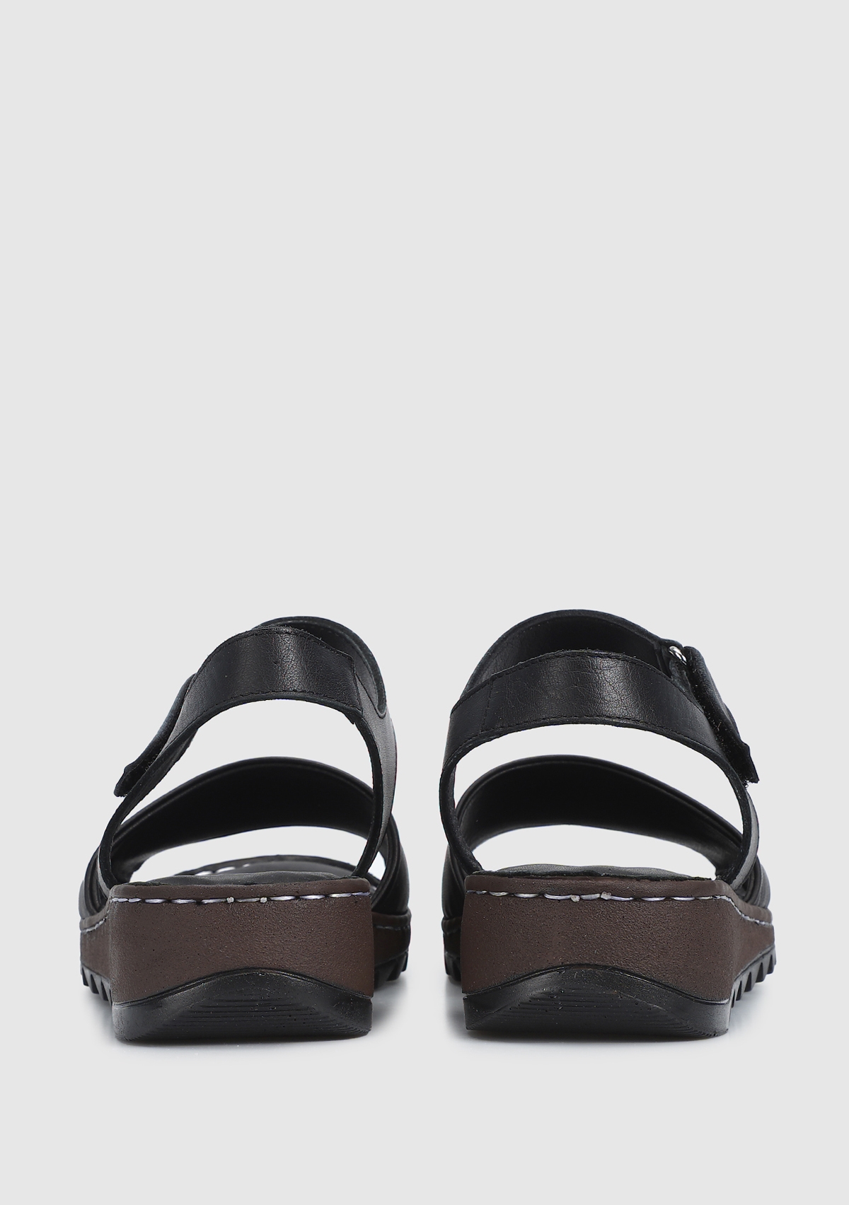 Siyah Deri Kadın Konfor Sandalet