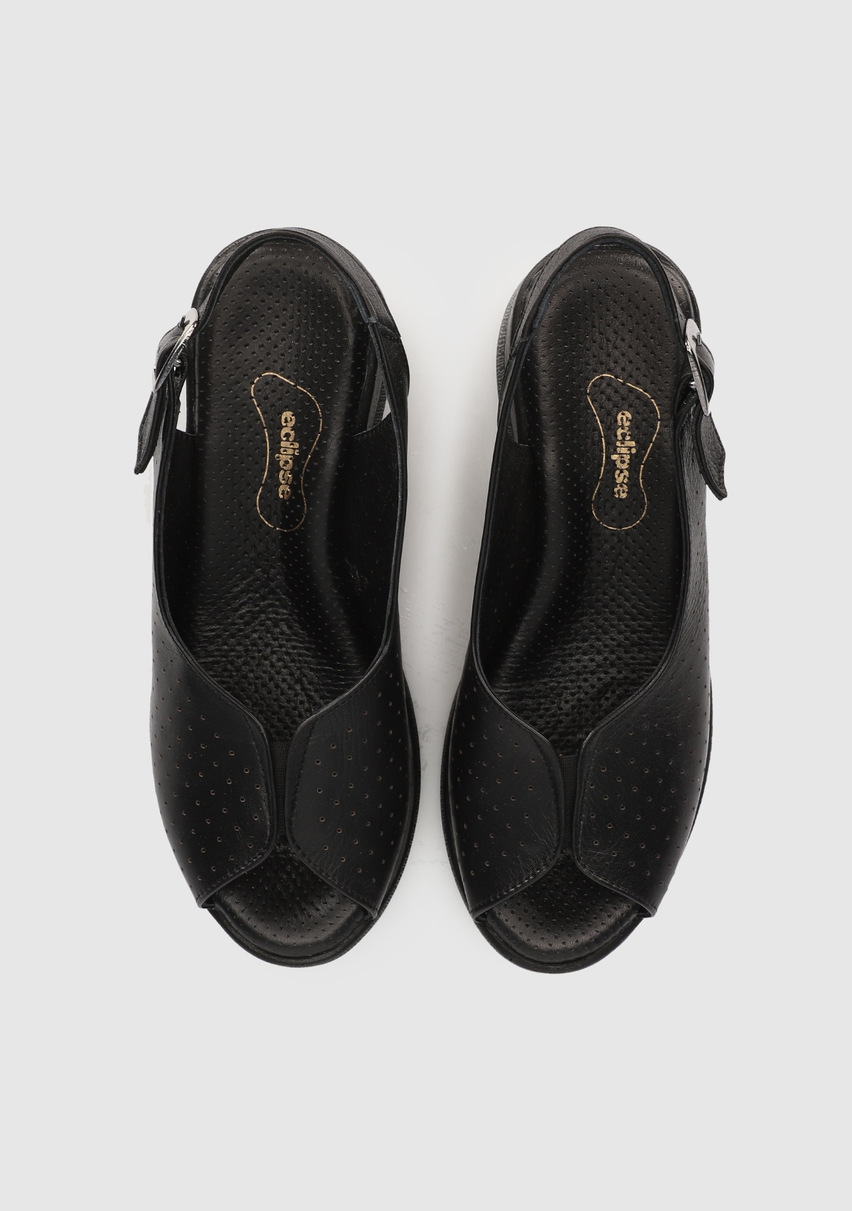 Siyah Deri Kadın Konfor Sandalet