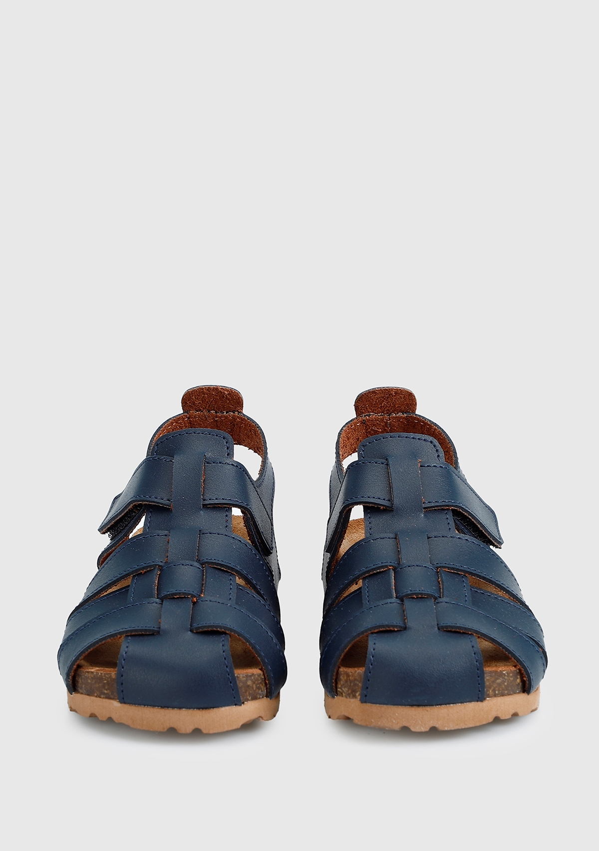 Lacivert Deri Erkek Çocuk Düz Sandalet
