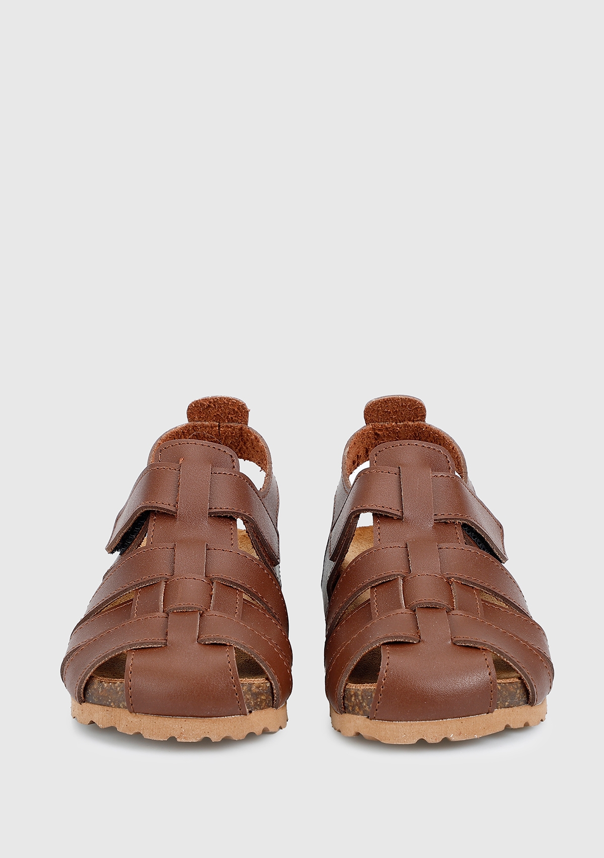 Kahve Deri Erkek Çocuk Düz Sandalet