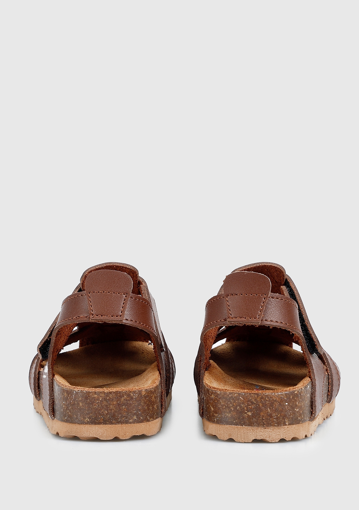Kahve Deri Erkek Çocuk Düz Sandalet