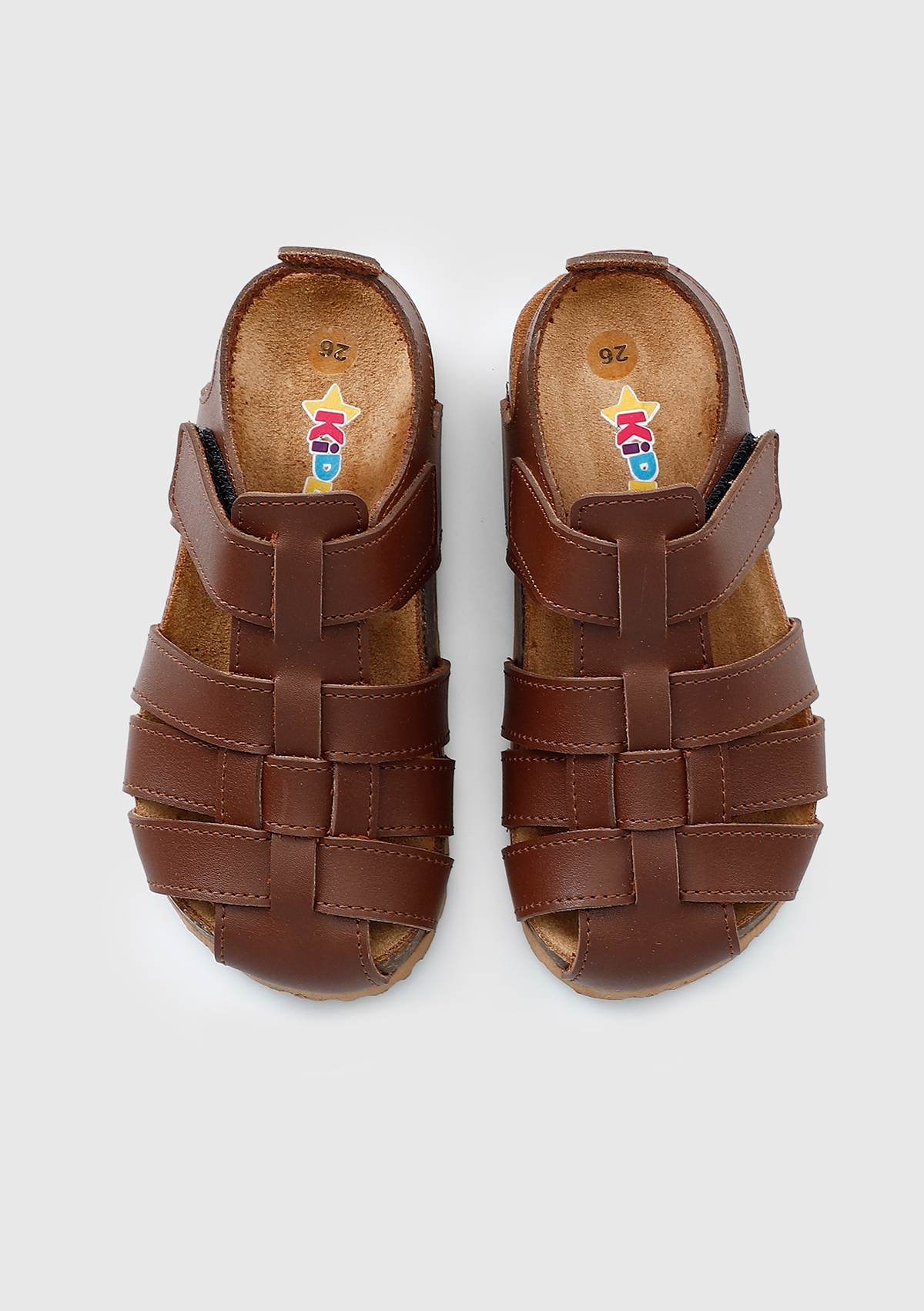Kahve Deri Erkek Çocuk Düz Sandalet