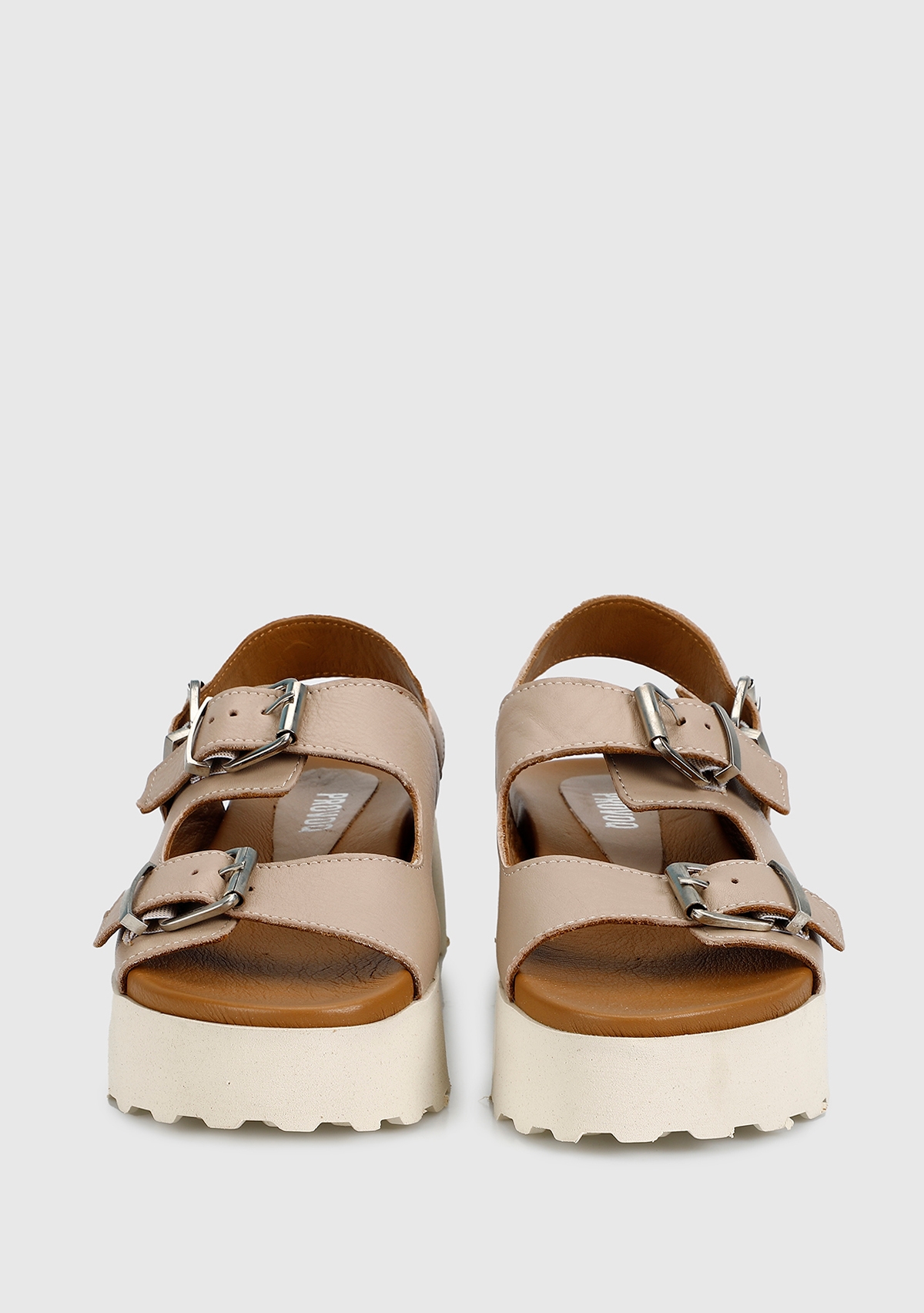 Nude Deri Kadın Düz Sandalet