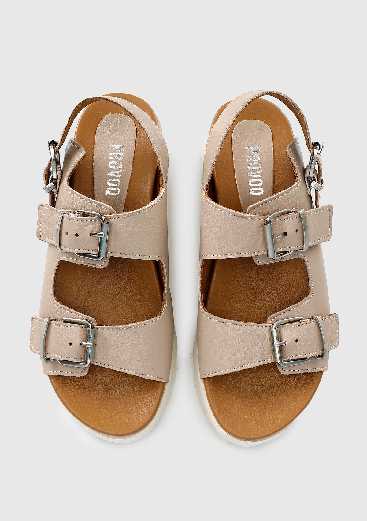 Nude Deri Kadın Düz Sandalet