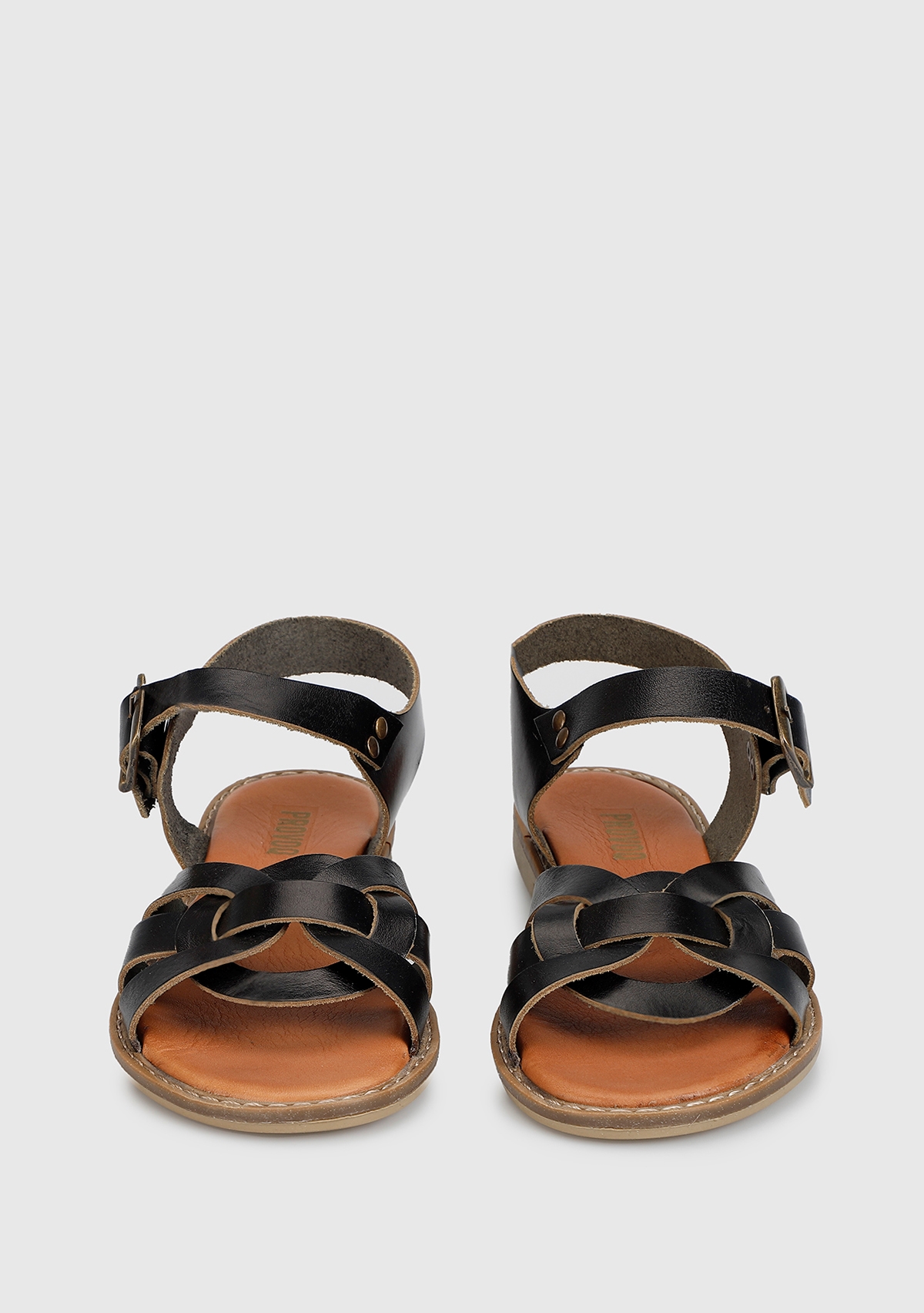 Siyah Deri Kadın Düz Sandalet