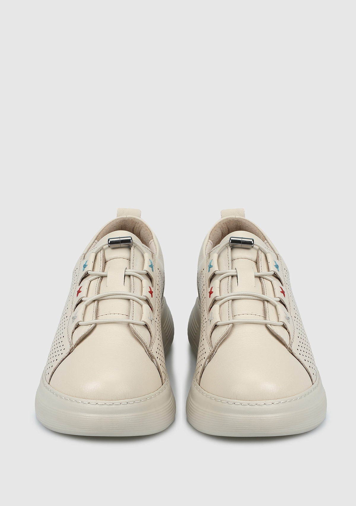 Bej Deri Kadın Sneaker