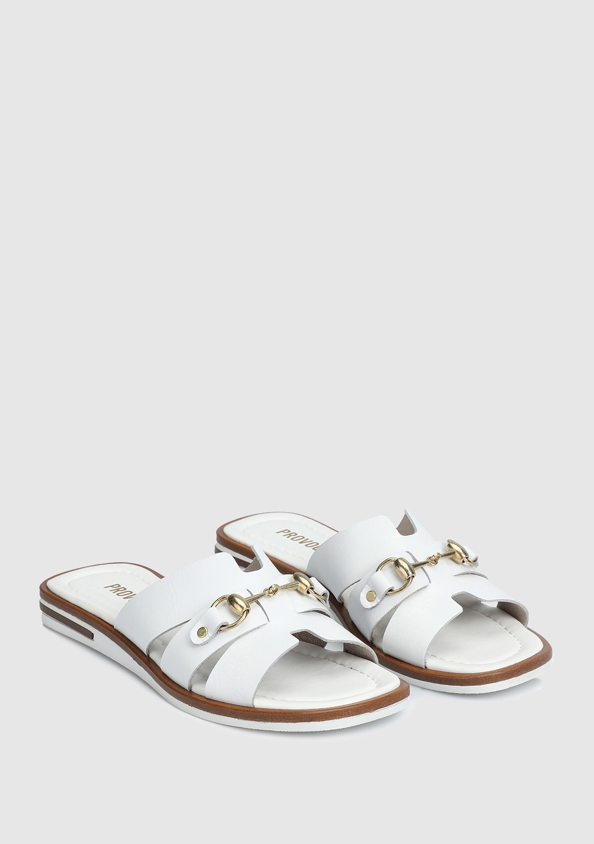 Beyaz Deri Kadın Terlik