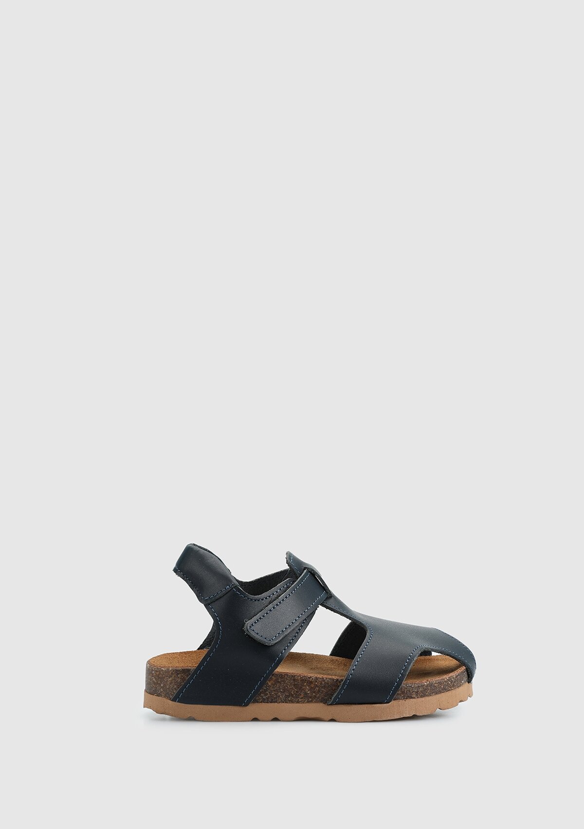 Lacivert Deri Erkek Çocuk Düz Sandalet