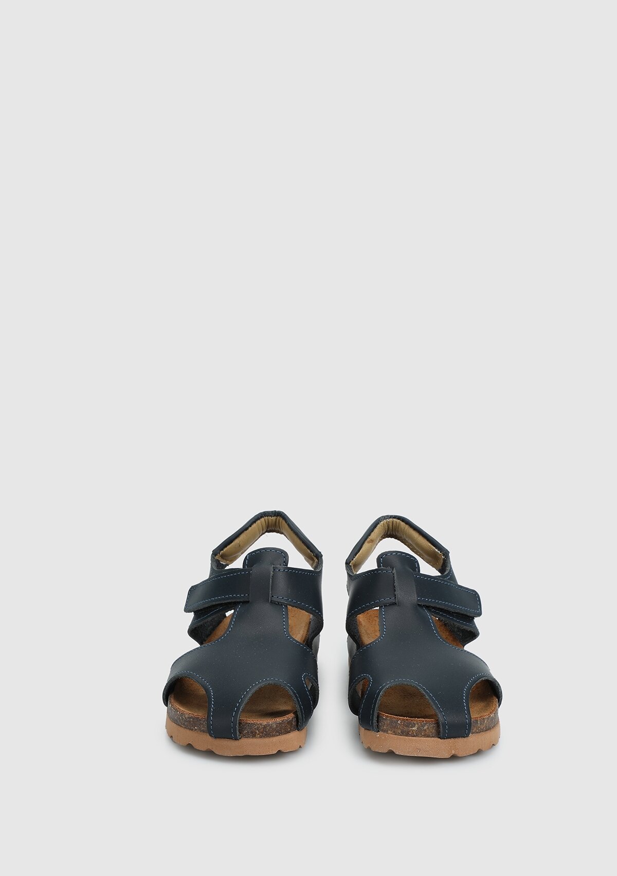 Lacivert Deri Erkek Çocuk Düz Sandalet