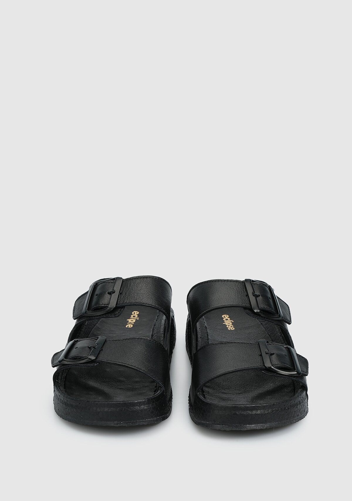 Siyah Deri Kadın Konfor Terlik