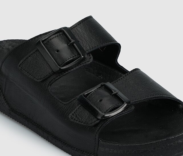 Siyah Deri Kadın Konfor Terlik