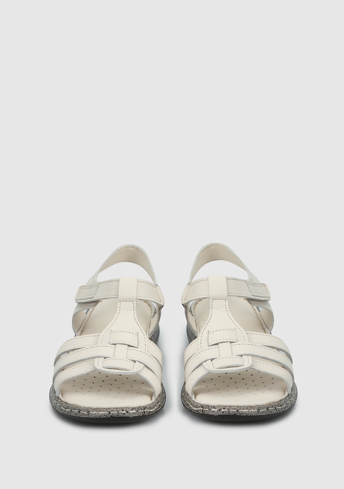 Ekru Deri Kadın Konfor Sandalet