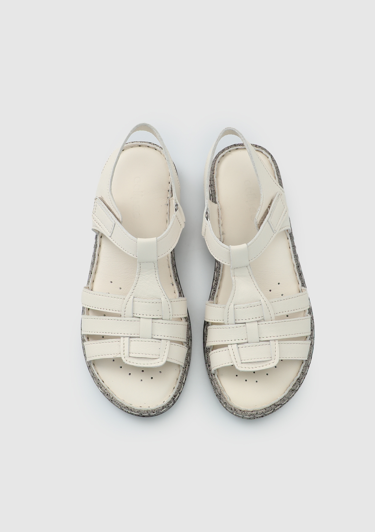 Ekru Deri Kadın Konfor Sandalet