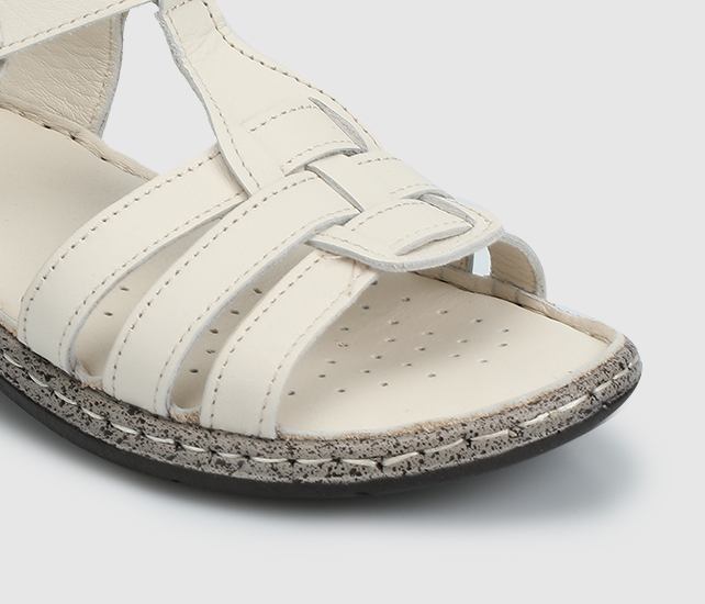 Ekru Deri Kadın Konfor Sandalet