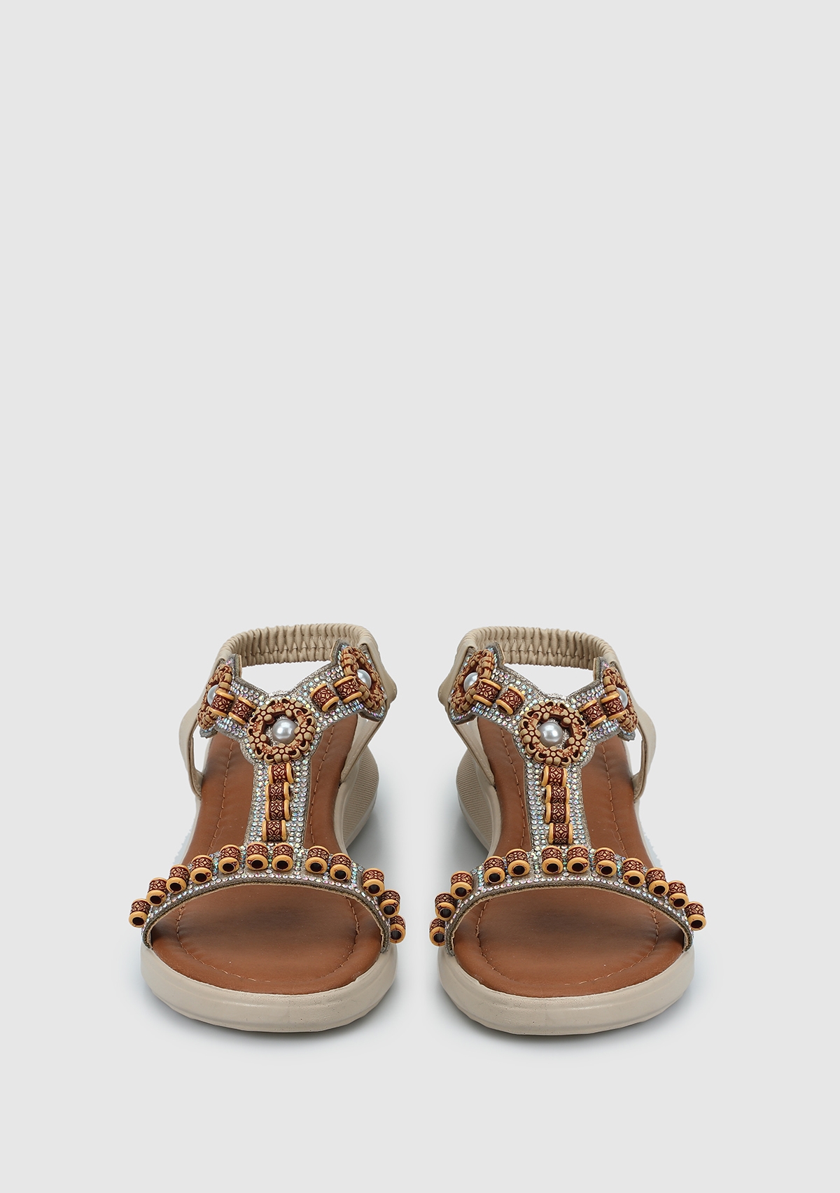 Bej Kadın Düz Sandalet