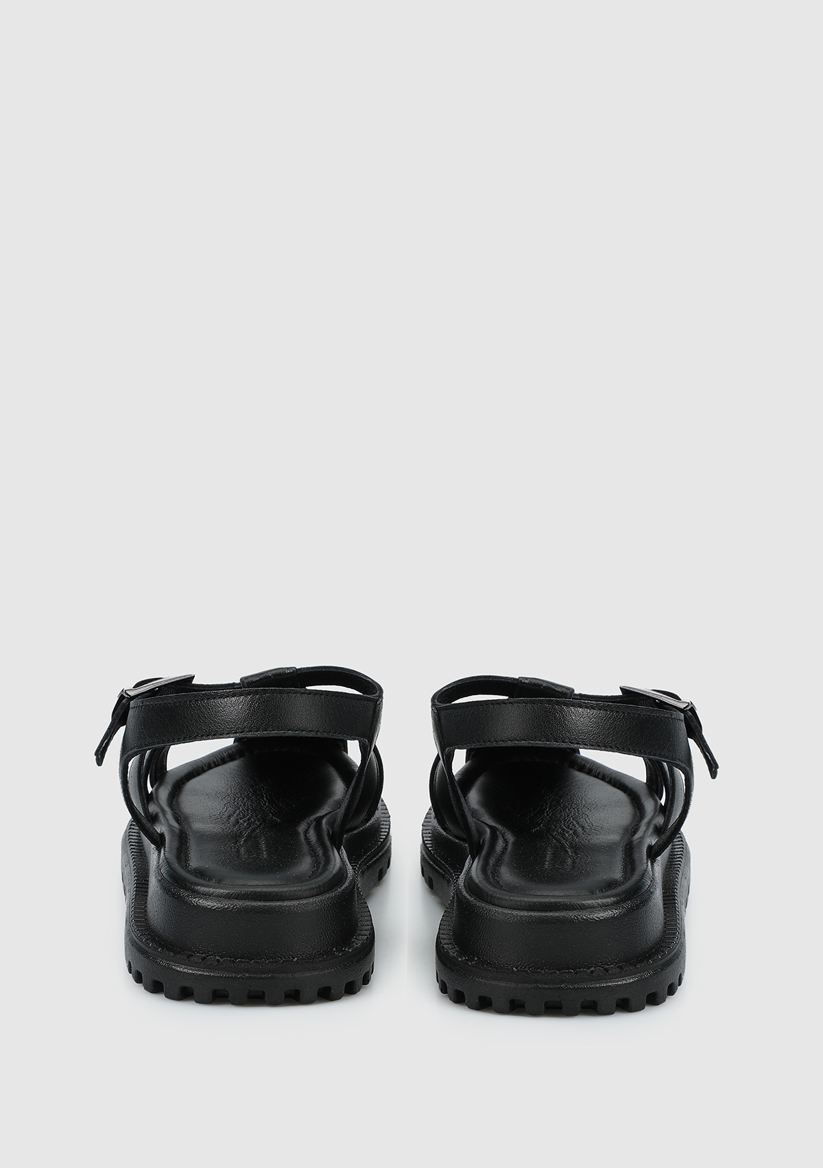 Siyah Deri Kadın Düz Sandalet