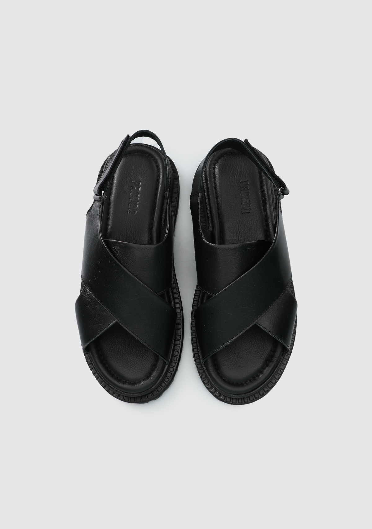 Siyah Deri Kadın Düz Sandalet