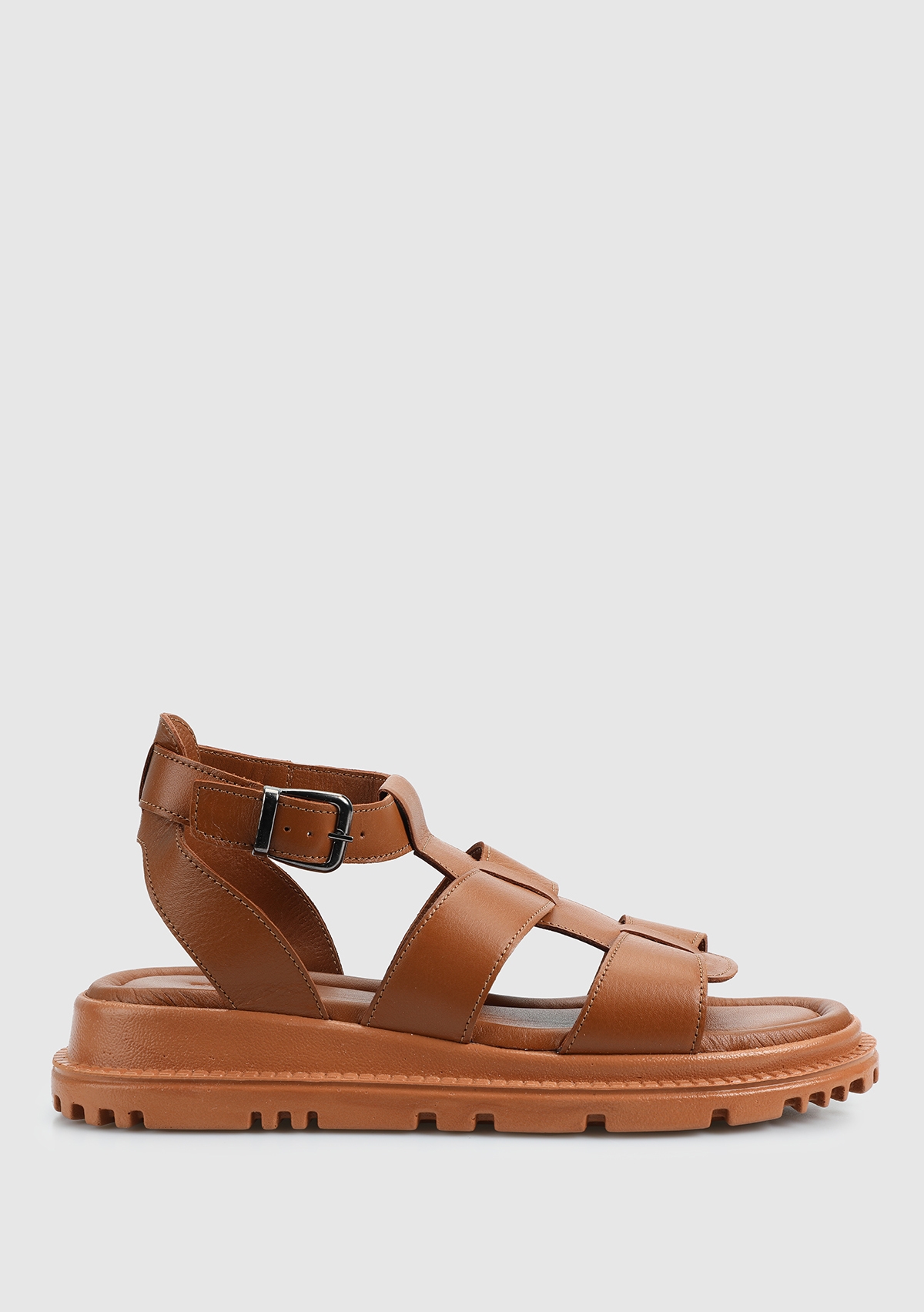 Taba Deri Kadın Düz Sandalet