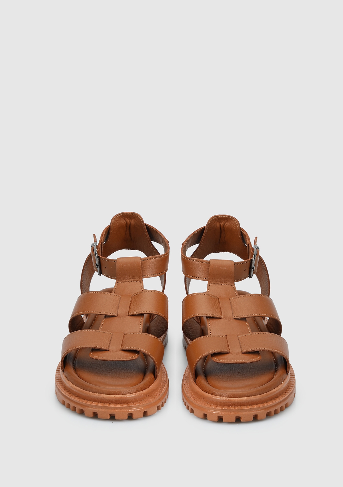 Taba Deri Kadın Düz Sandalet