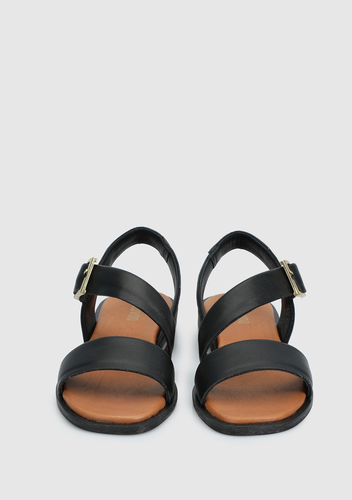 Siyah Deri Kadın Düz Sandalet