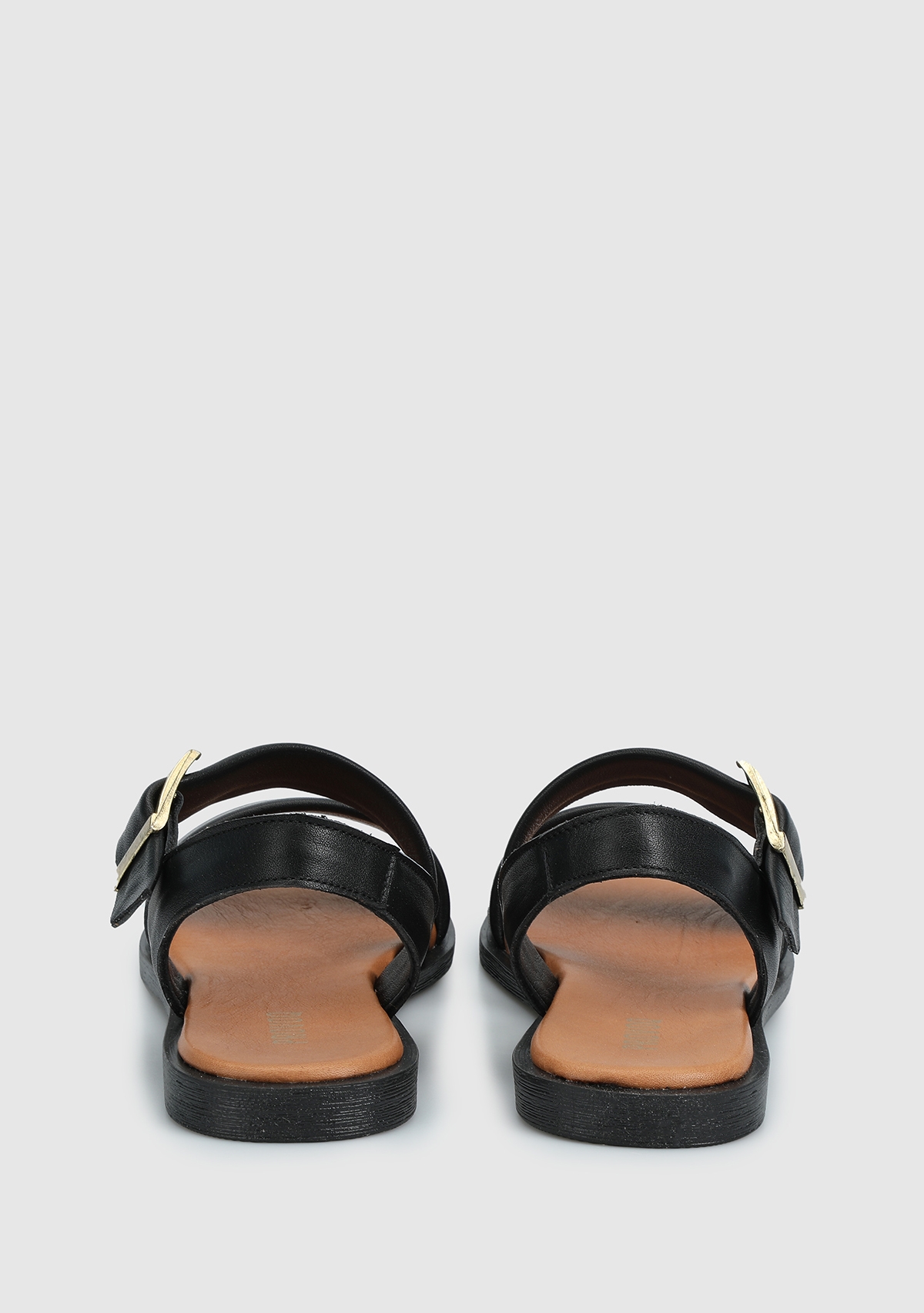 Siyah Deri Kadın Düz Sandalet