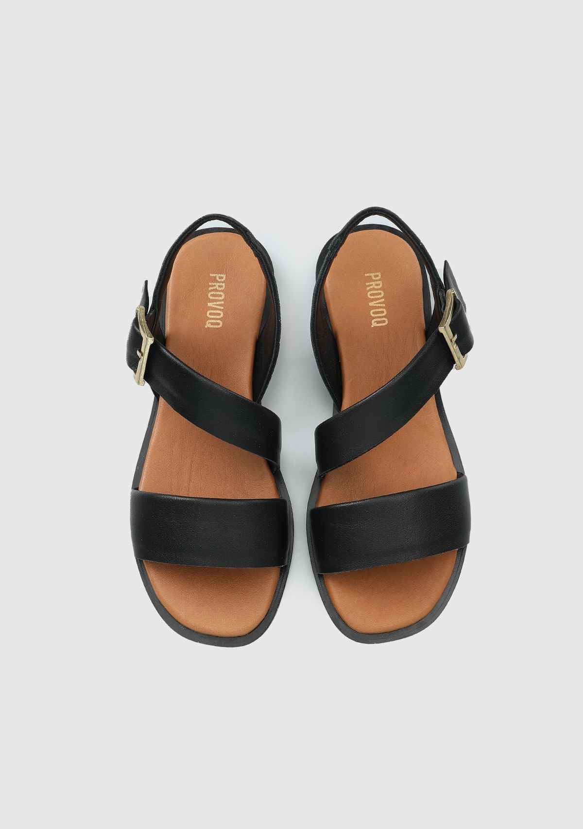 Siyah Deri Kadın Düz Sandalet