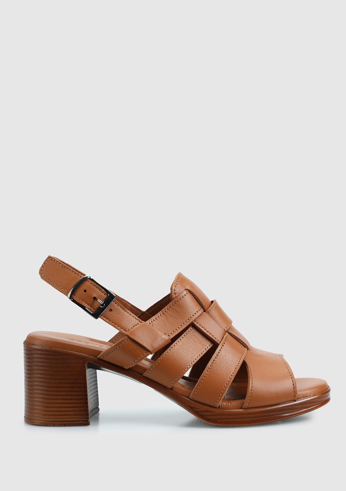 Taba Deri Kadın Topuklu Sandalet