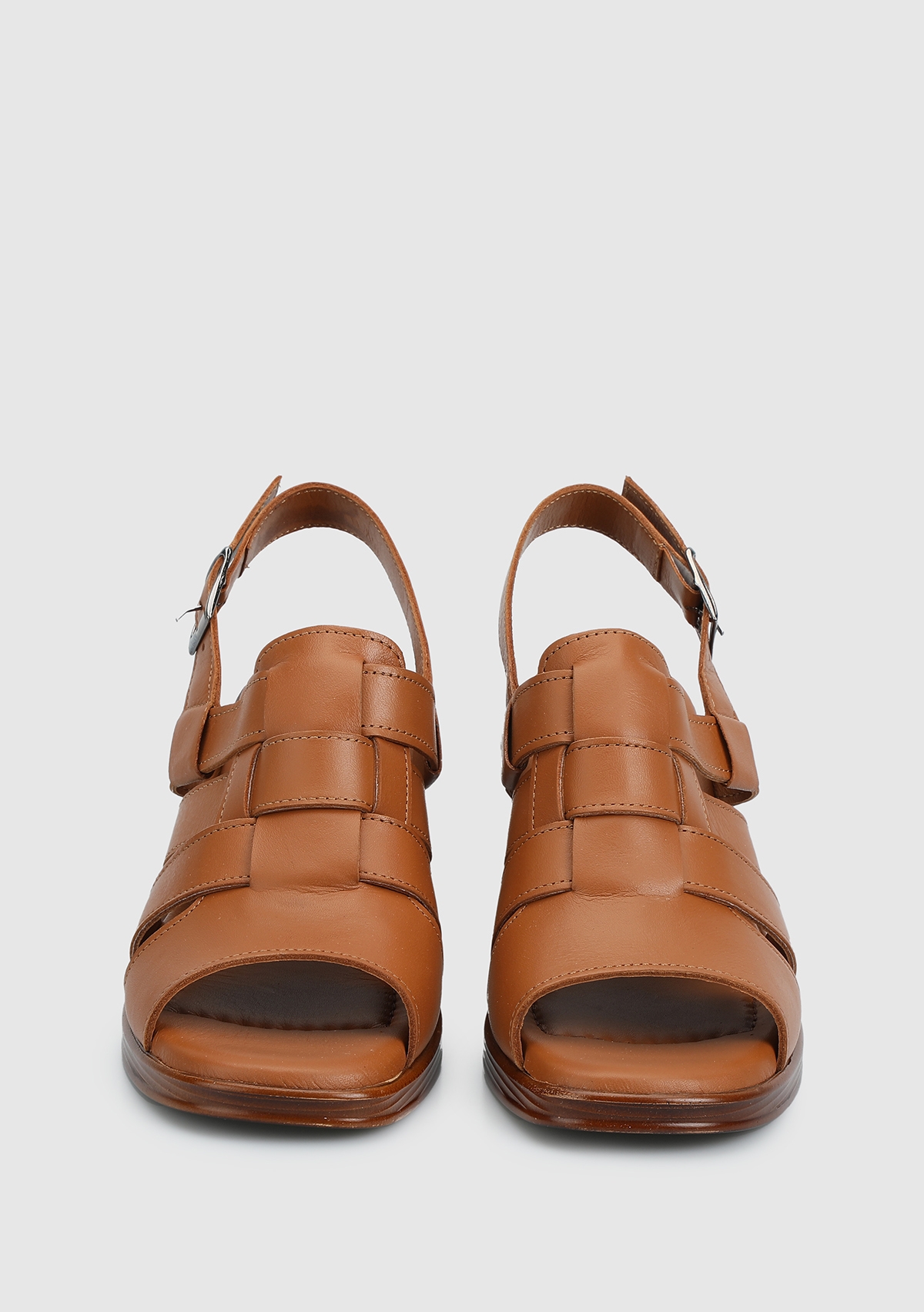 Taba Deri Kadın Topuklu Sandalet