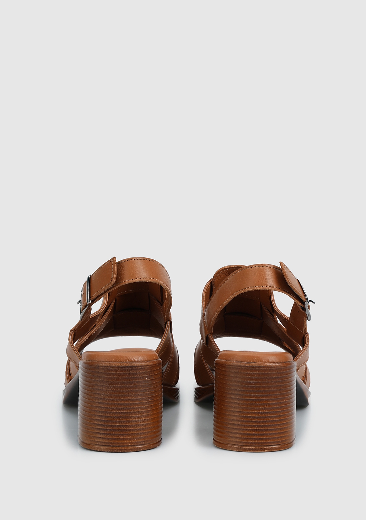 Taba Deri Kadın Topuklu Sandalet