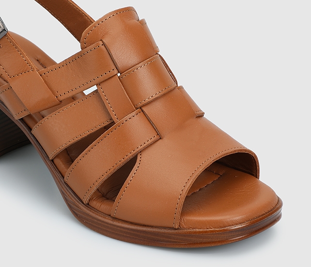 Taba Deri Kadın Topuklu Sandalet