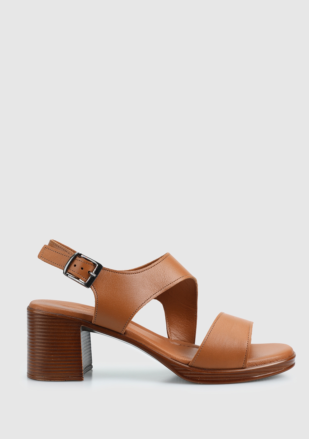 Taba Deri Kadın Topuklu Sandalet