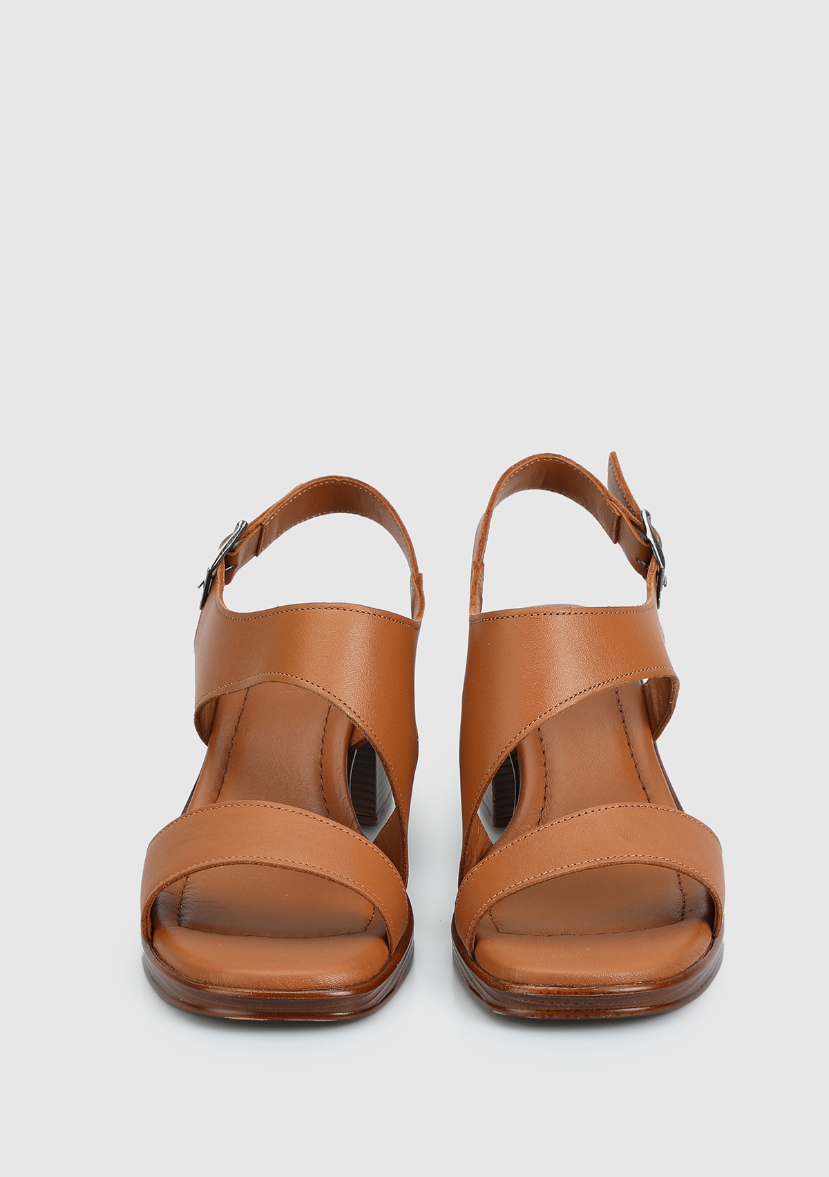 Taba Deri Kadın Topuklu Sandalet