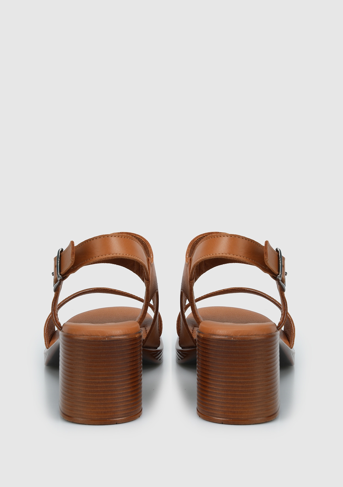 Taba Deri Kadın Topuklu Sandalet