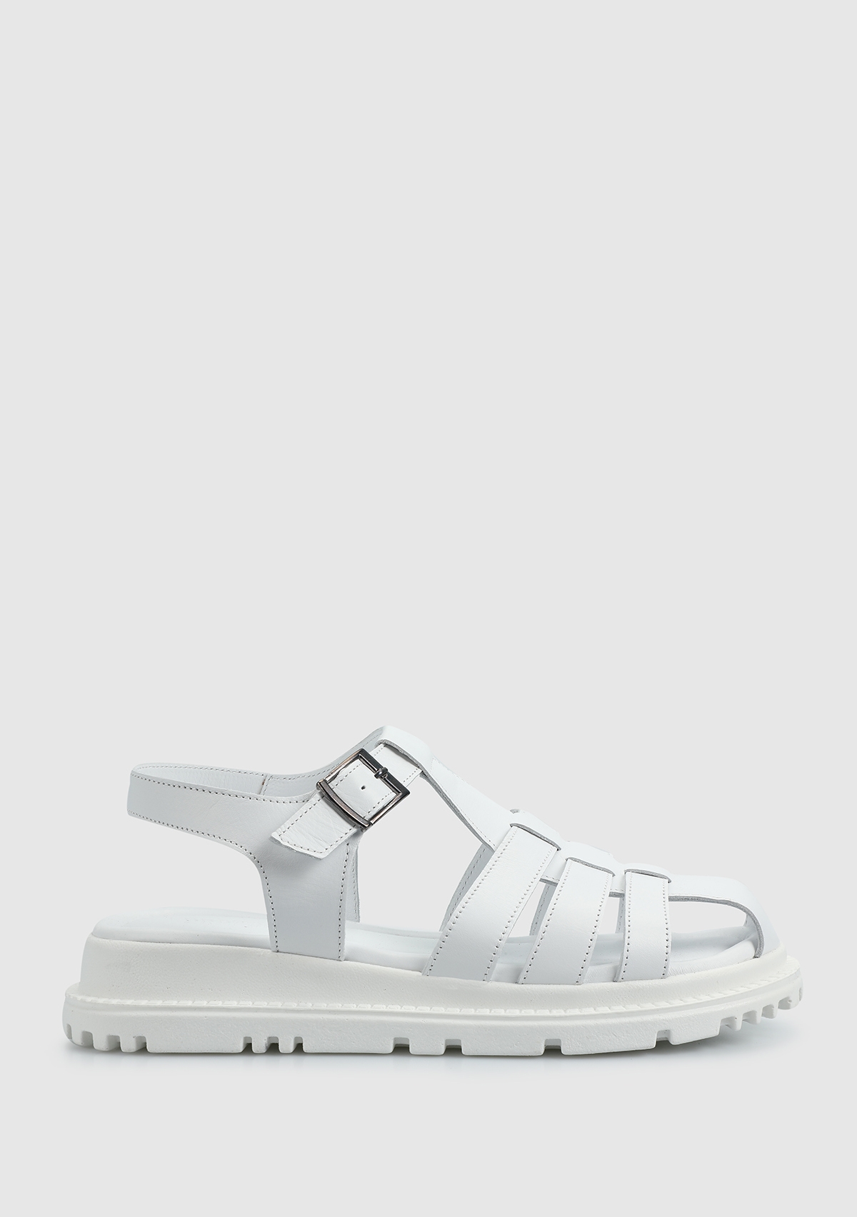 Beyaz Deri Kadın Düz Sandalet