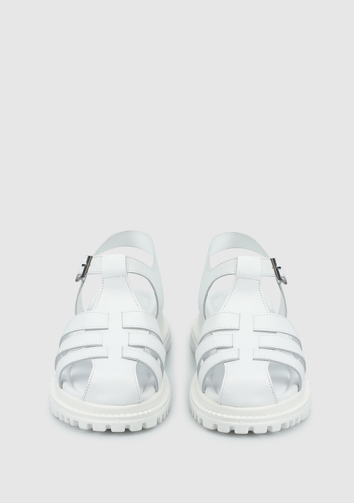 Beyaz Deri Kadın Düz Sandalet