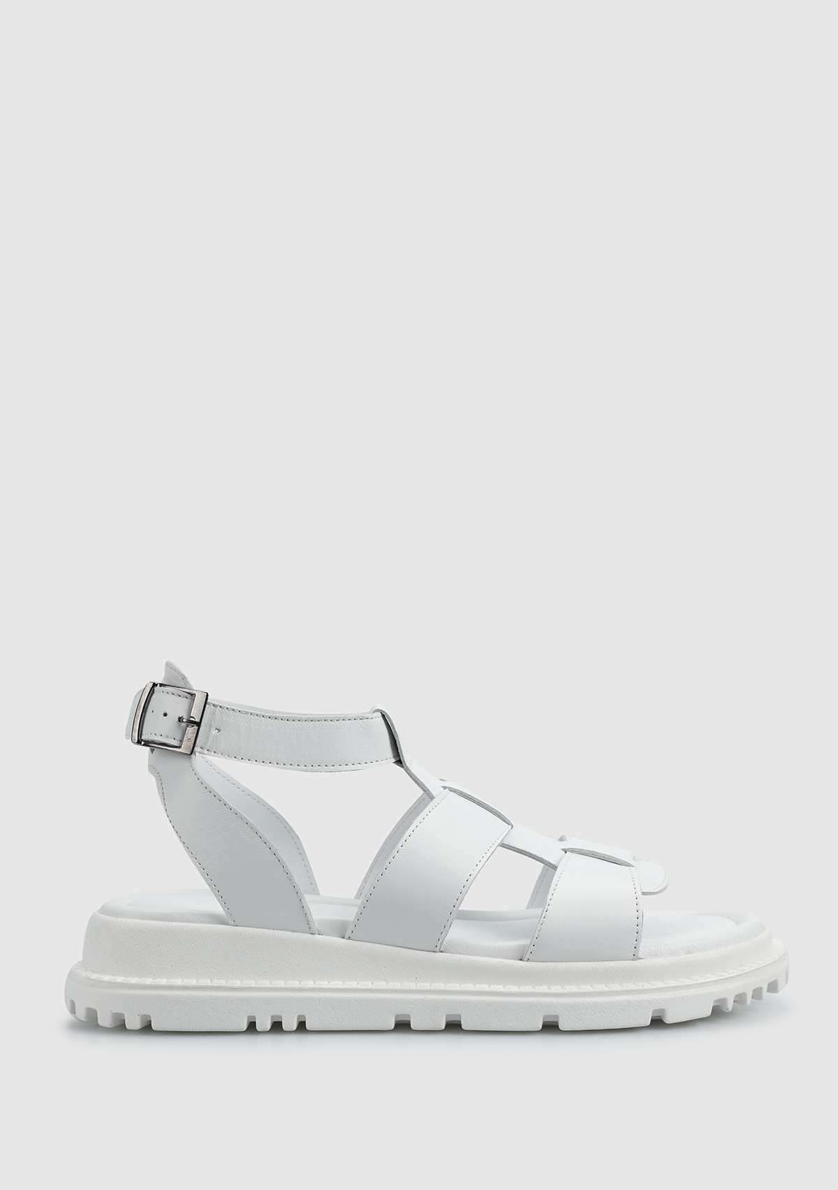 Beyaz Deri Kadın Düz Sandalet