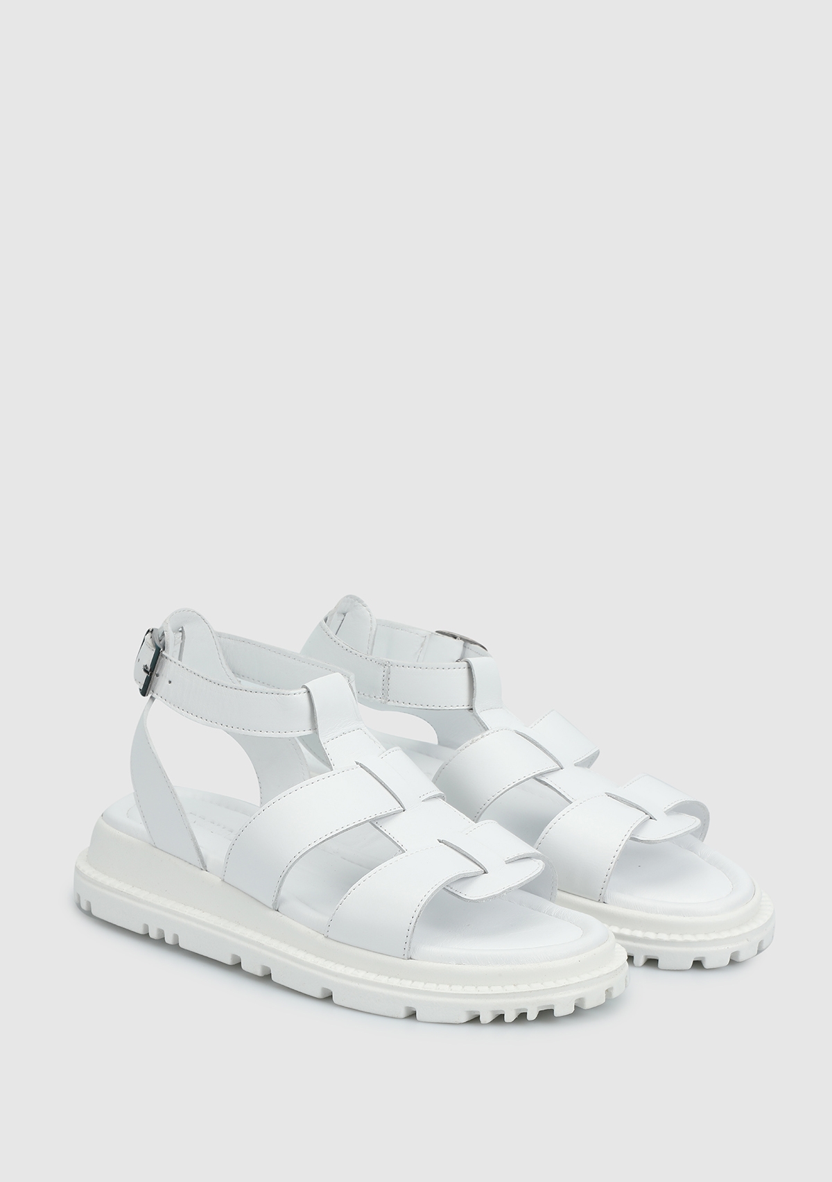 Beyaz Deri Kadın Düz Sandalet