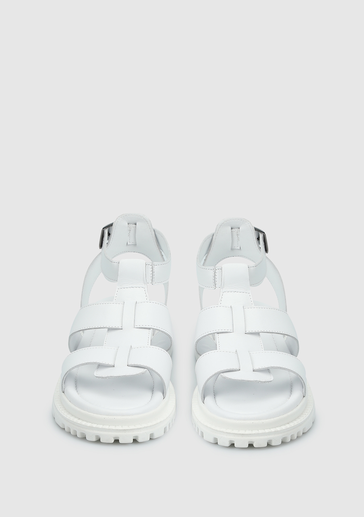 Beyaz Deri Kadın Düz Sandalet