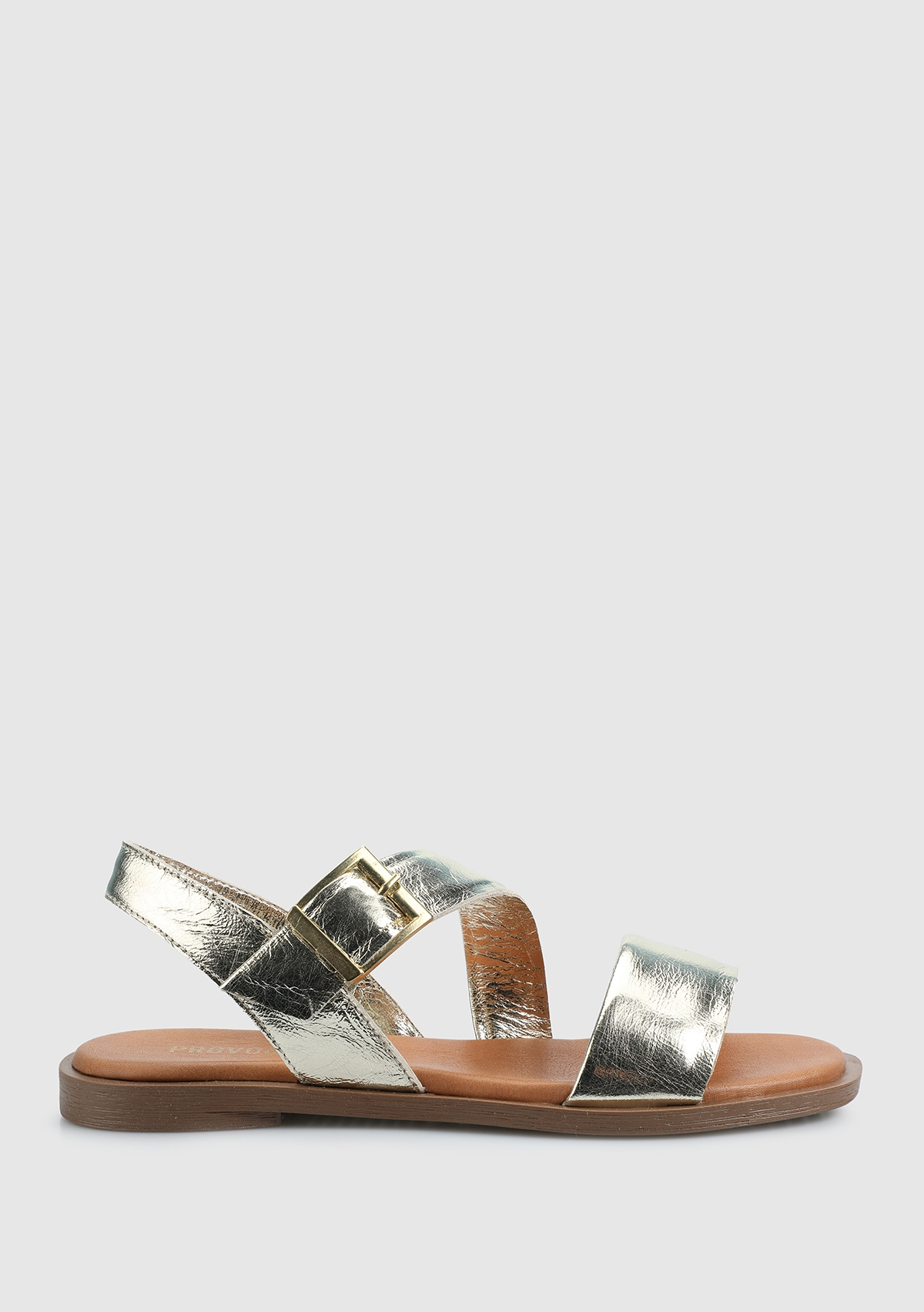 Altın Deri Kadın Düz Sandalet