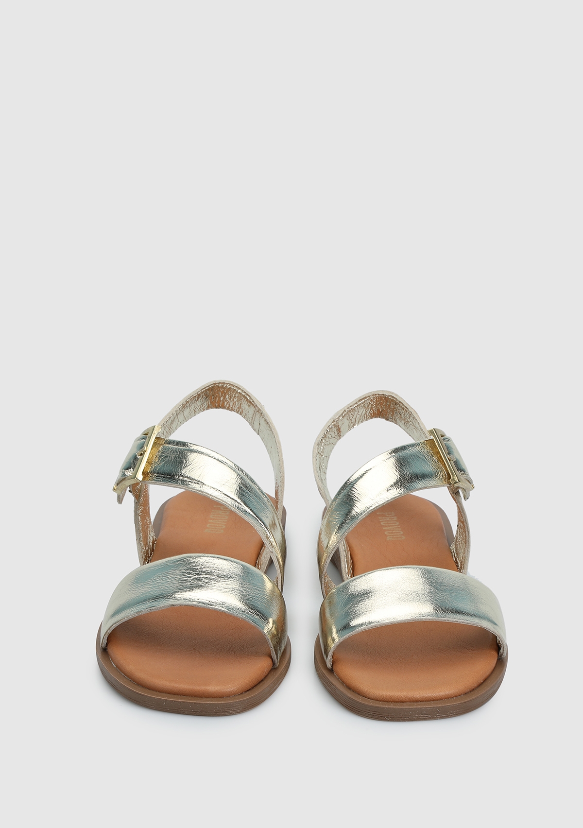 Altın Deri Kadın Düz Sandalet