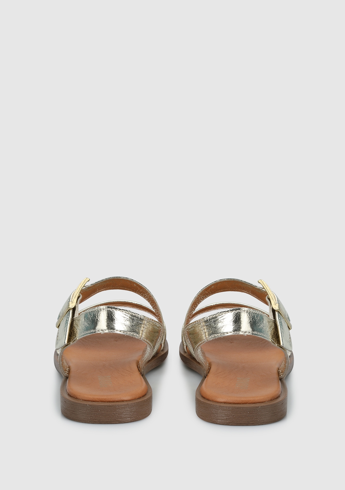 Altın Deri Kadın Düz Sandalet