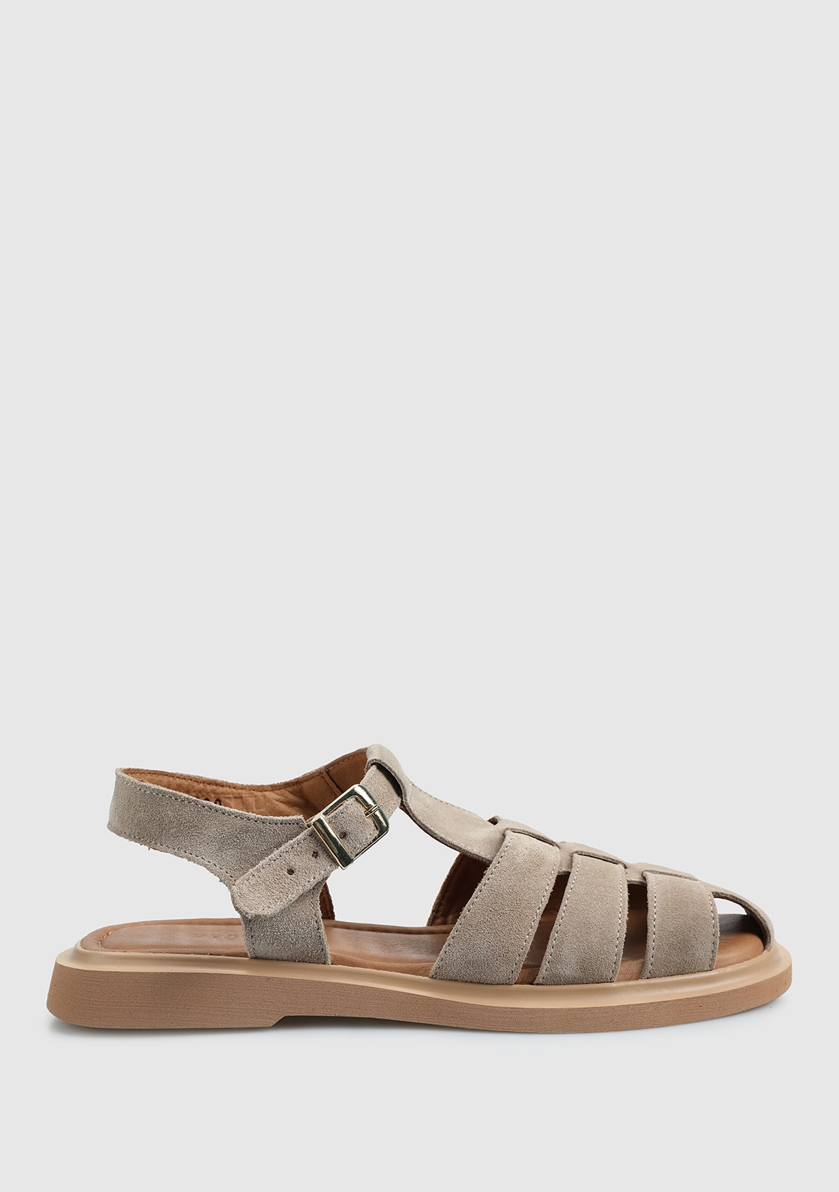 Bej Deri Kadın Düz Sandalet