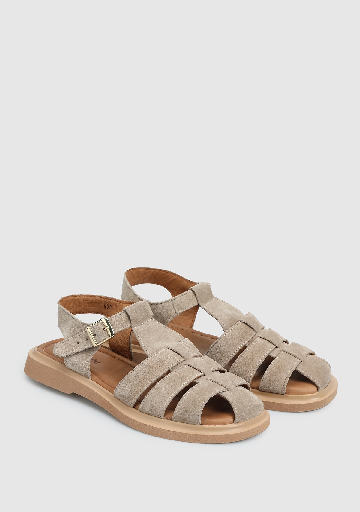 Bej Deri Kadın Düz Sandalet