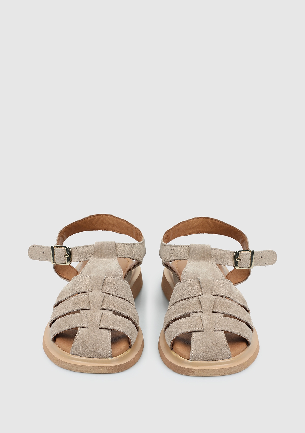 Bej Deri Kadın Düz Sandalet